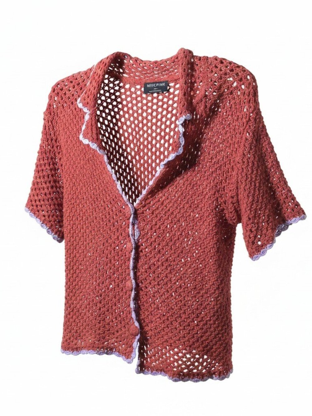MINKPINK Crochet Cardigan Top Large Rust Open Knit Button Front Boho Festival